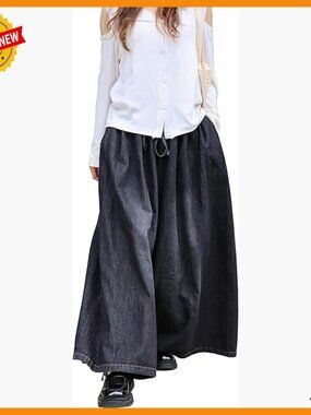Extra Wide Leg Denim Pants Elastic Waist Loose Casual Plus Size
